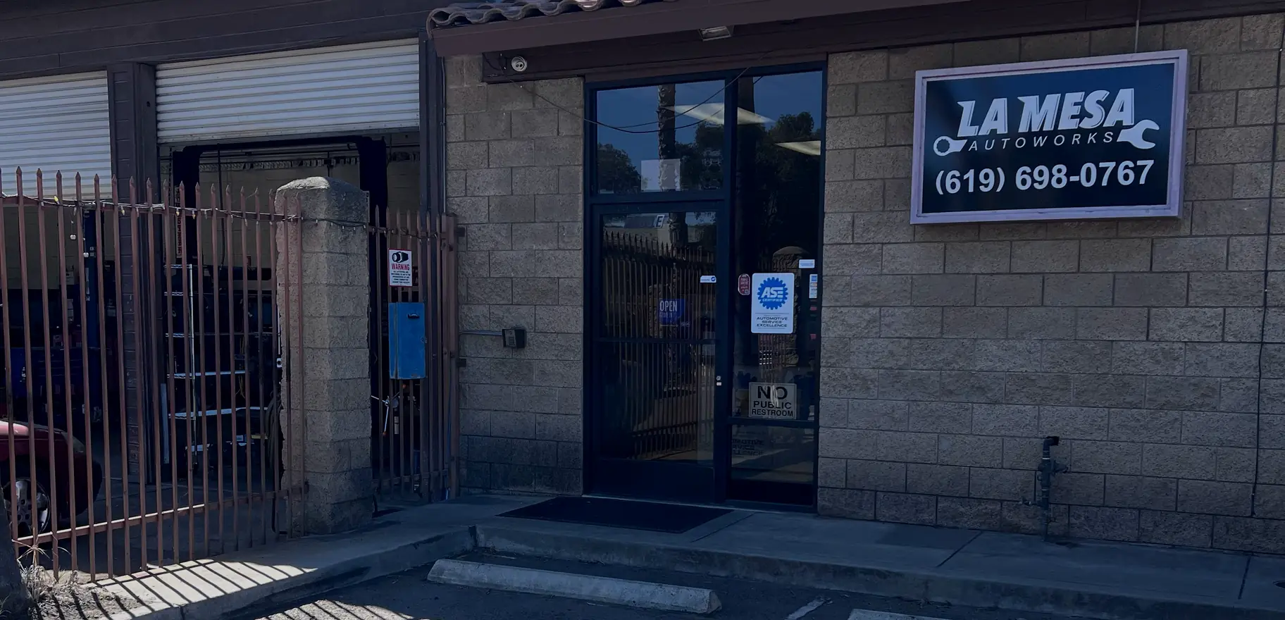 Outside La Mesa Autoworks, an all-makes auto repair shop on El Cajon Blvd in La Mesa, California